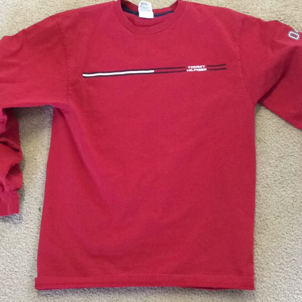 Men’s Red Tommy Hilfiger Long Sleeve Tee
